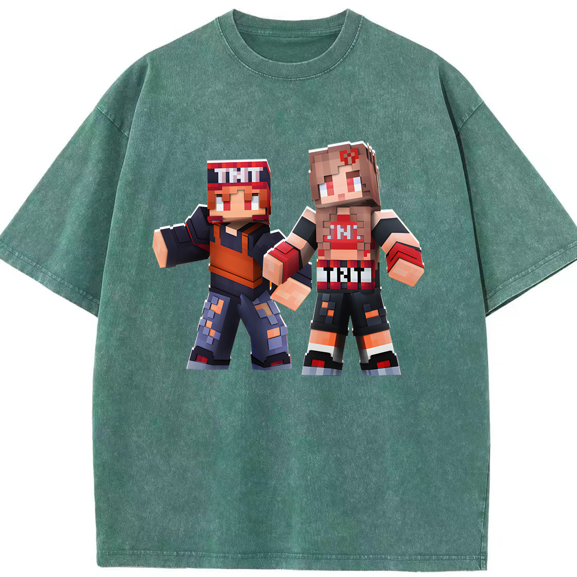 （画像用） マインクラフト ブロックの世界 Minecraft MC Block world 綿100% ヴィンテージ風 半袖Tシャツ（フロントプリント）